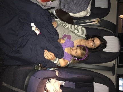 Greta and Erynn in business class to the US